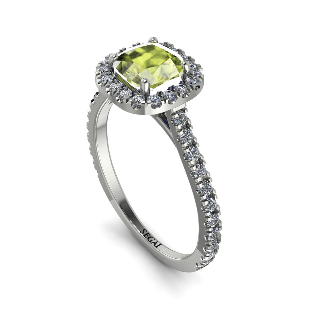 Cushion Peridot Halo Engagement Ring - Jade No. 703