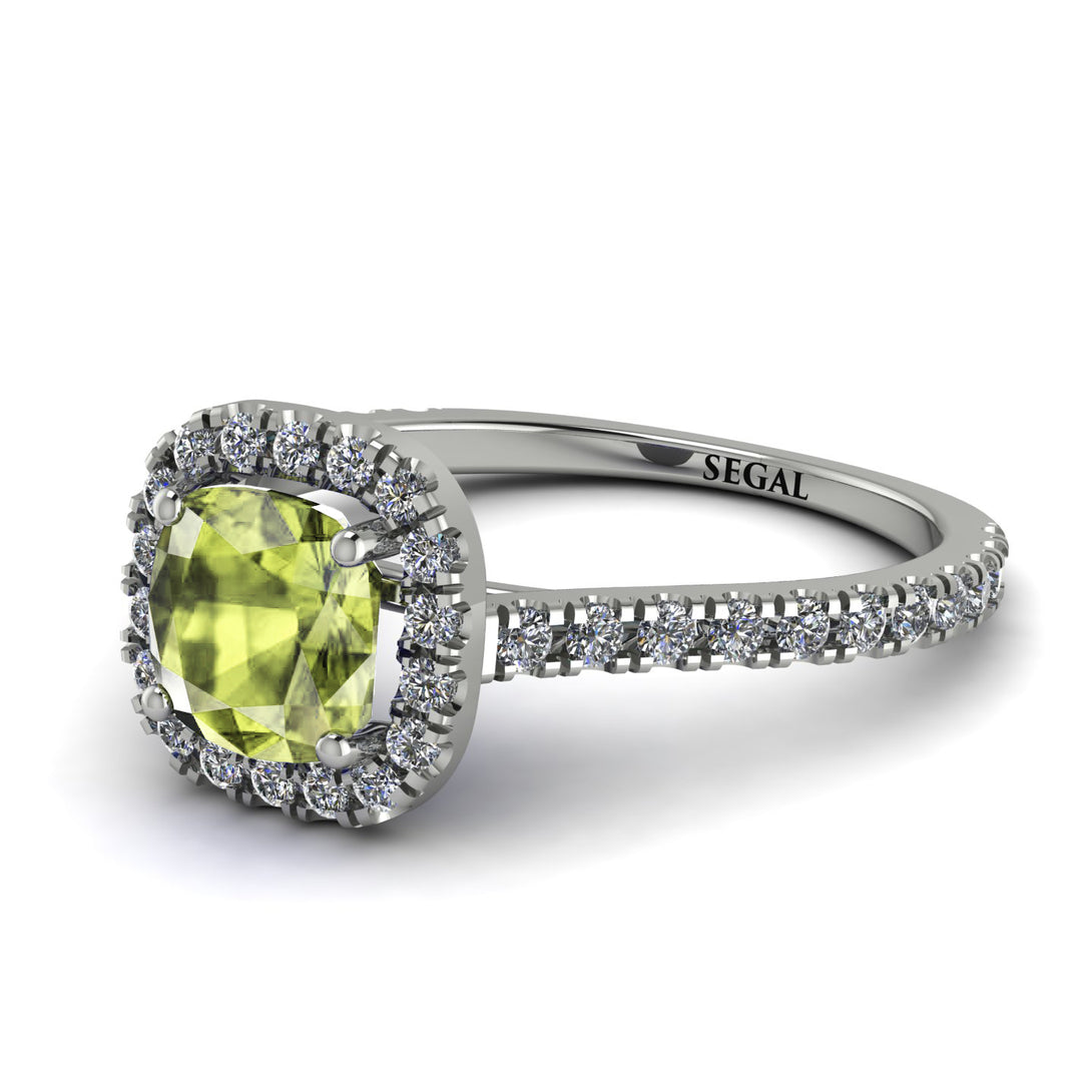 Cushion Peridot Halo Engagement Ring - Jade No. 703