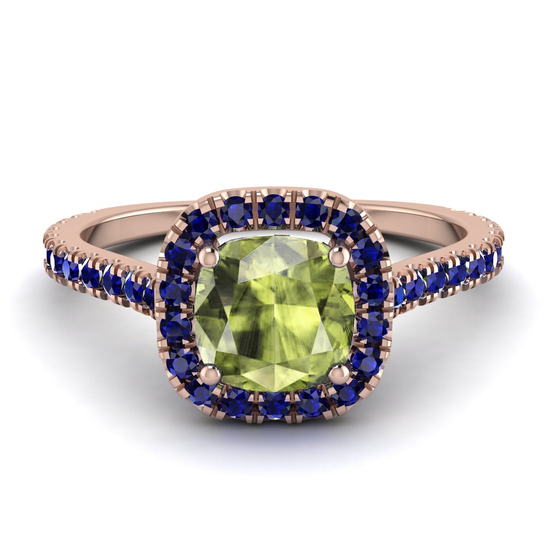 Cushion Peridot Halo Engagement Ring - Jade No. 714