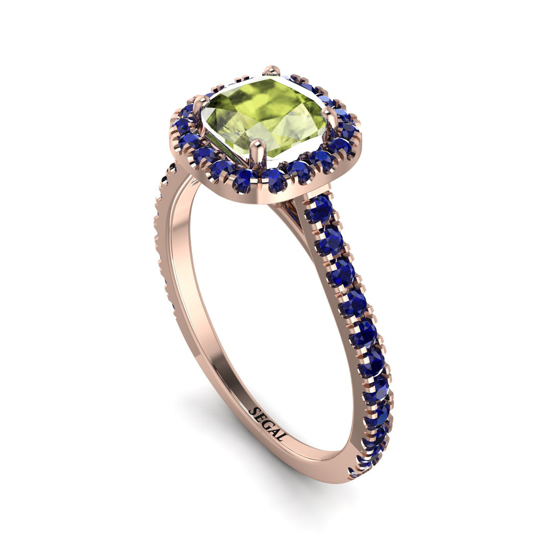 Cushion Peridot Halo Engagement Ring - Jade No. 714