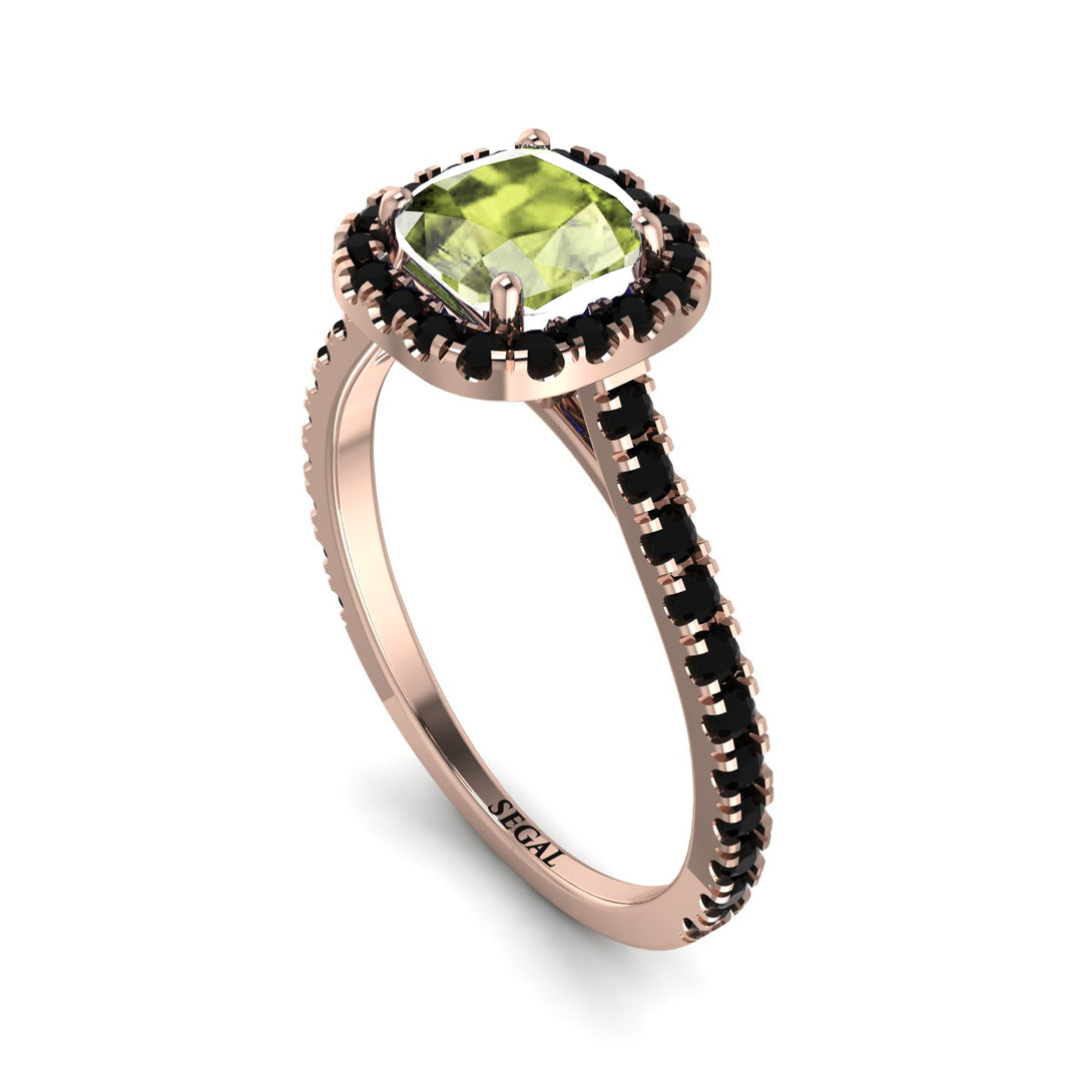 Cushion Peridot Halo Engagement Ring - Jade No. 708