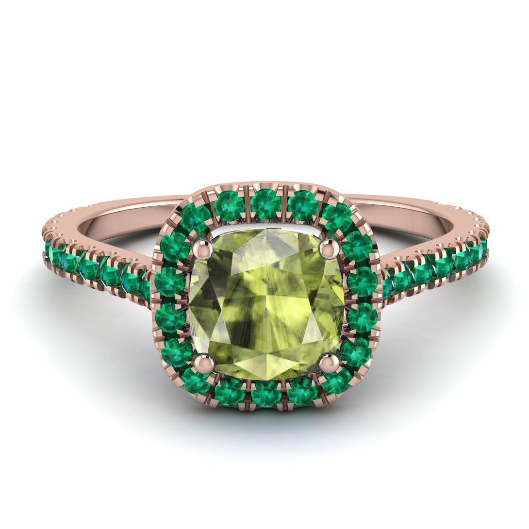 Cushion Peridot Halo Engagement Ring - Jade No. 705