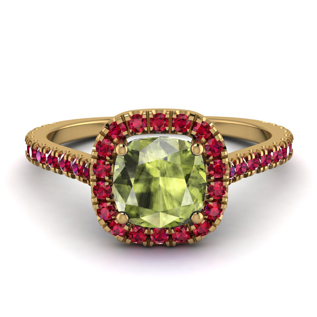 Cushion Peridot Halo Engagement Ring - Jade No. 710