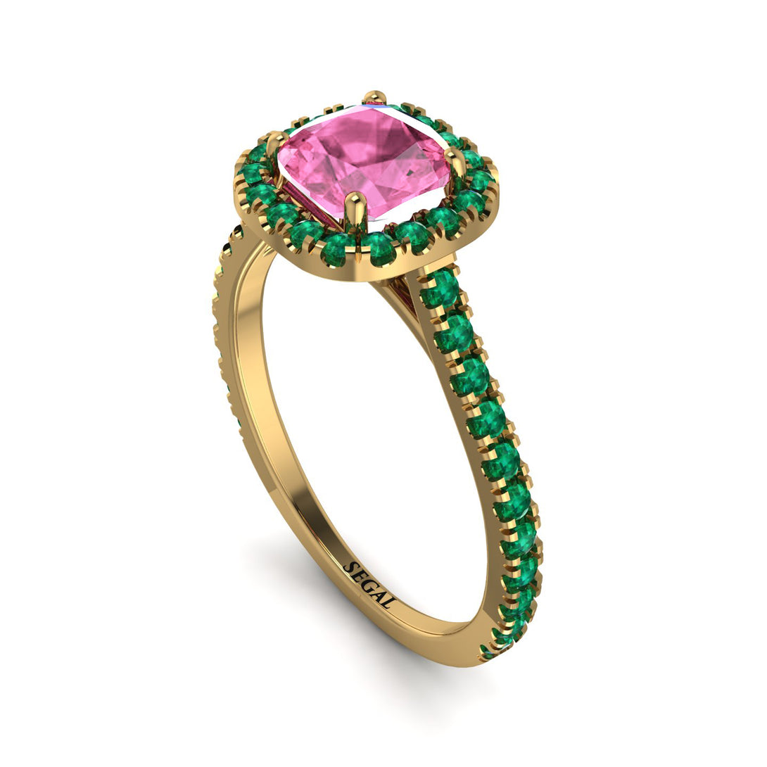 Cushion Pink Moissanite Halo Engagement Ring - Jade No. 804