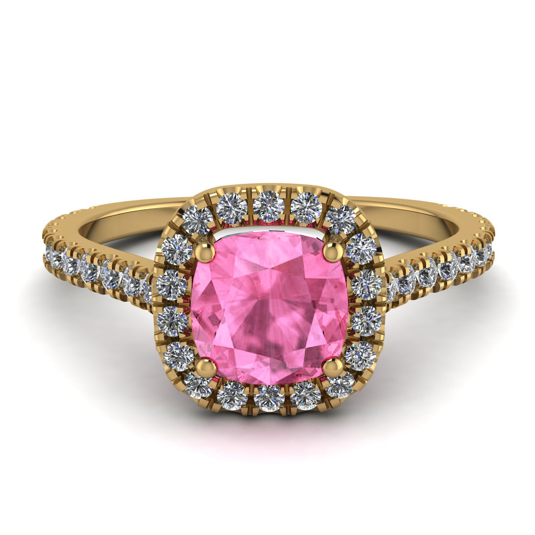 Cushion Pink Moissanite Halo Engagement Ring - Jade No. 801
