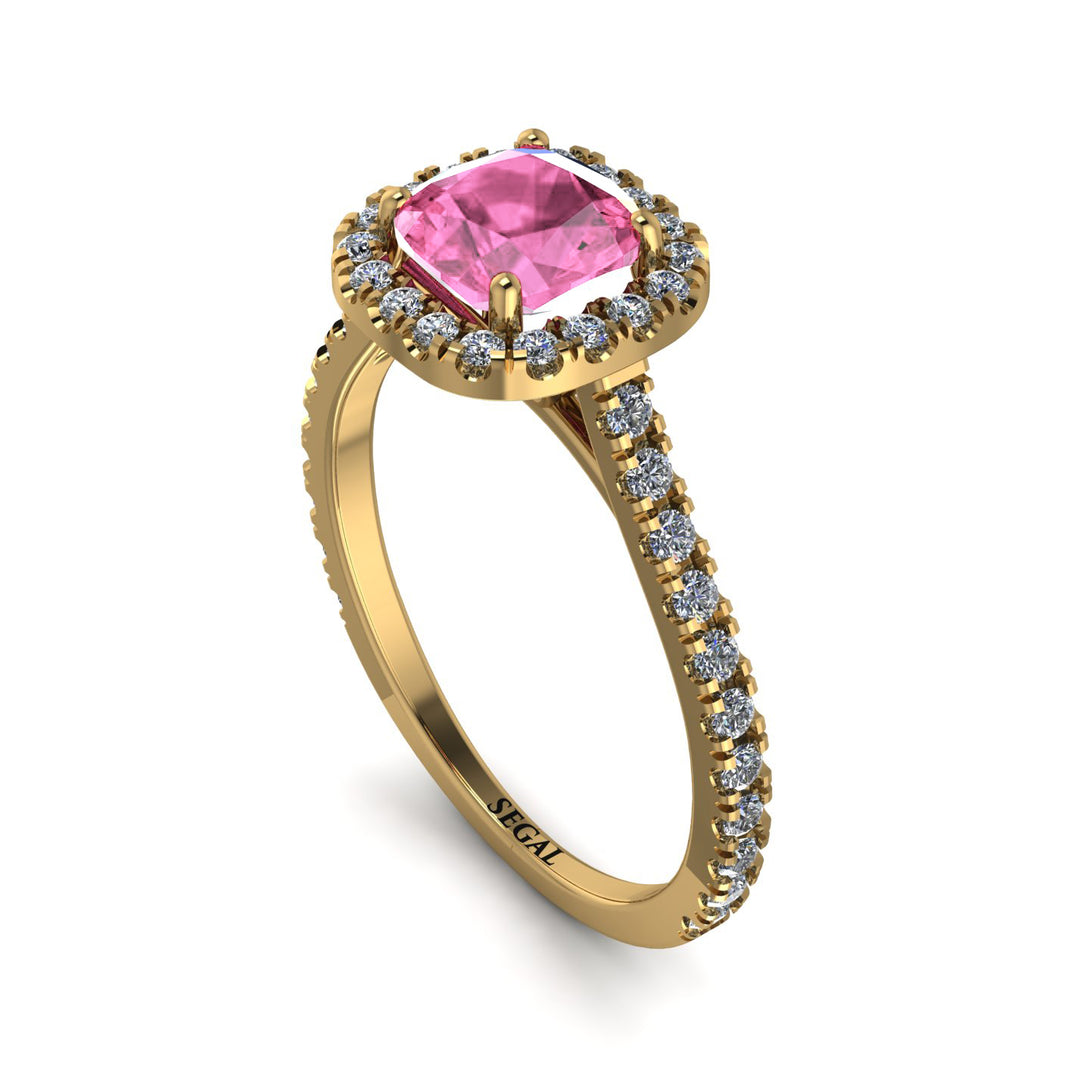 Cushion Pink Moissanite Halo Engagement Ring - Jade No. 801