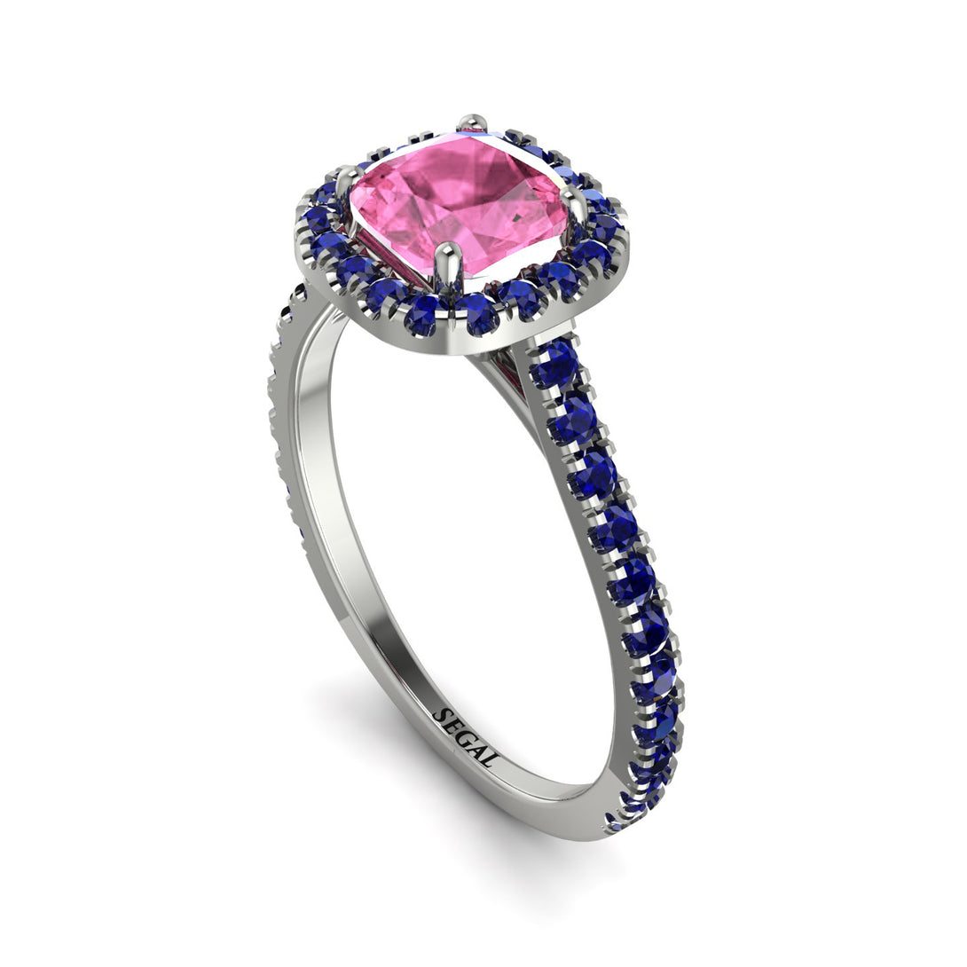 Cushion Pink Moissanite Halo Engagement Ring - Jade No. 815