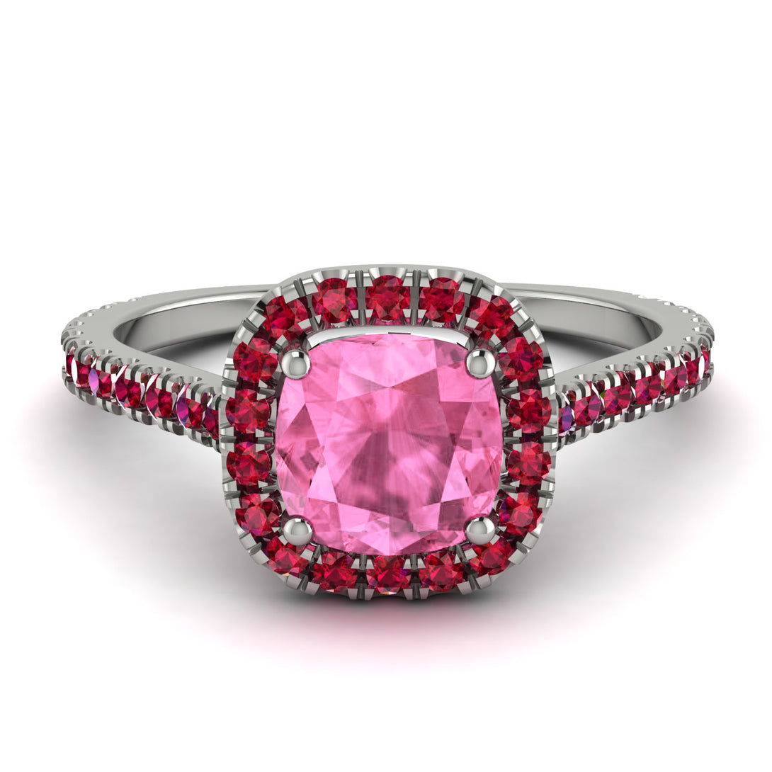 Cushion Pink Moissanite Halo Engagement Ring - Jade No. 812