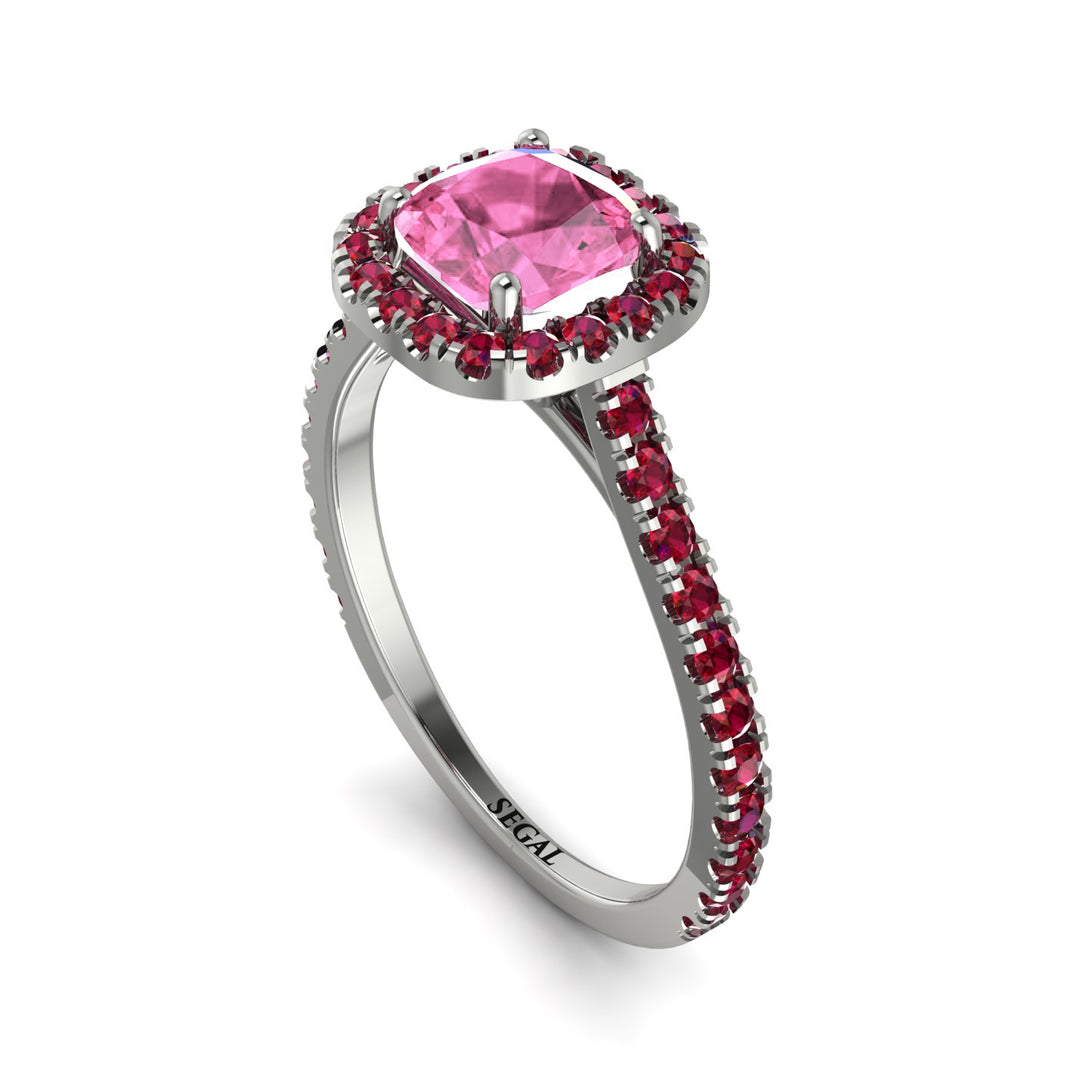 Cushion Pink Moissanite Halo Engagement Ring - Jade No. 812