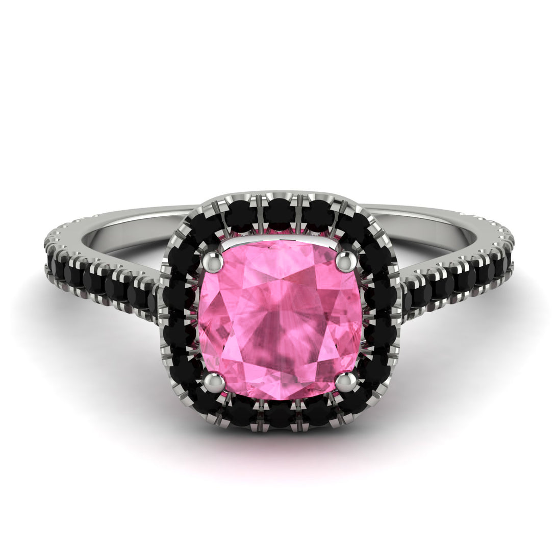 Cushion Pink Moissanite Halo Engagement Ring - Jade No. 809