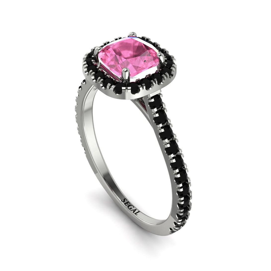 Cushion Pink Moissanite Halo Engagement Ring - Jade No. 809