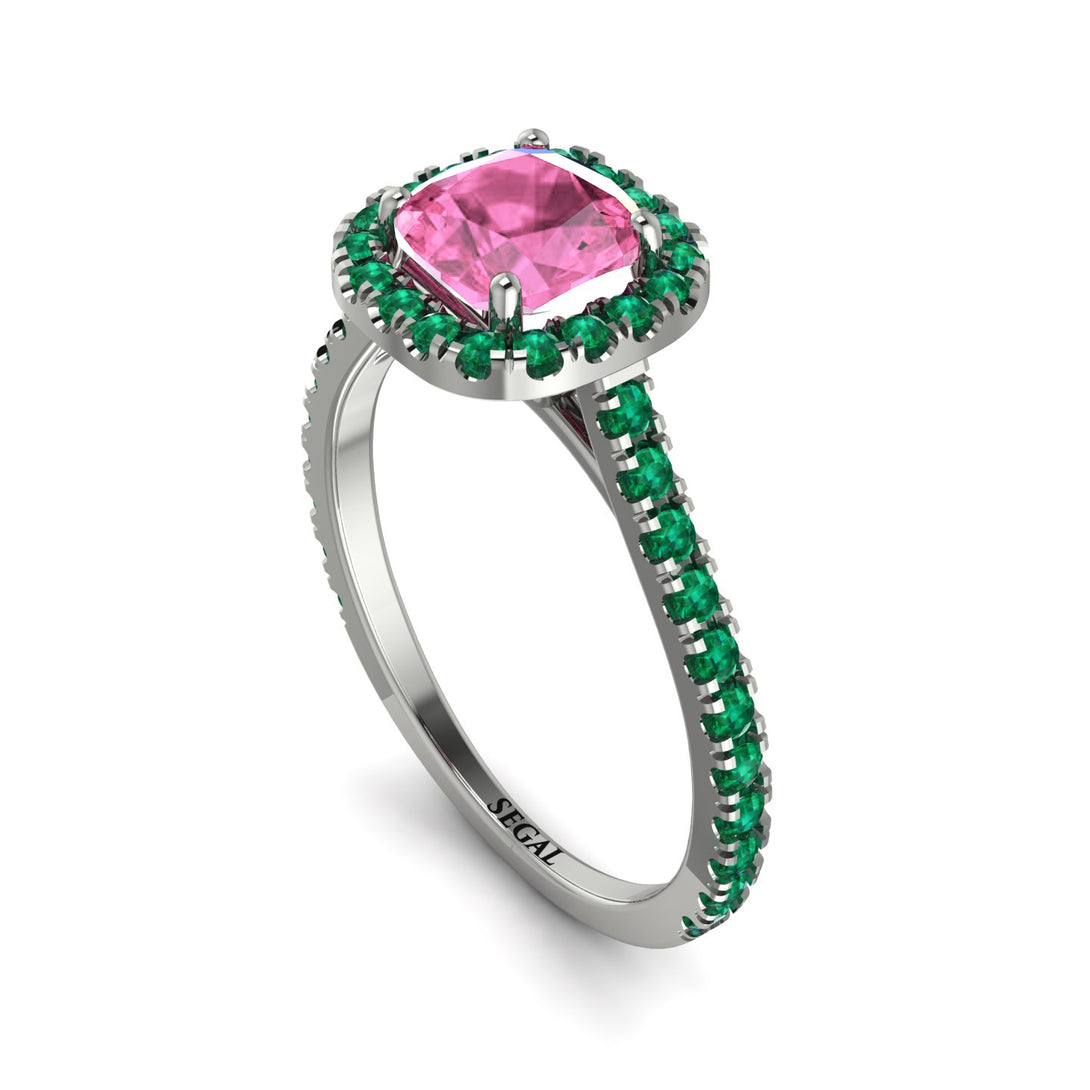 Cushion Pink Moissanite Halo Engagement Ring - Jade No. 806