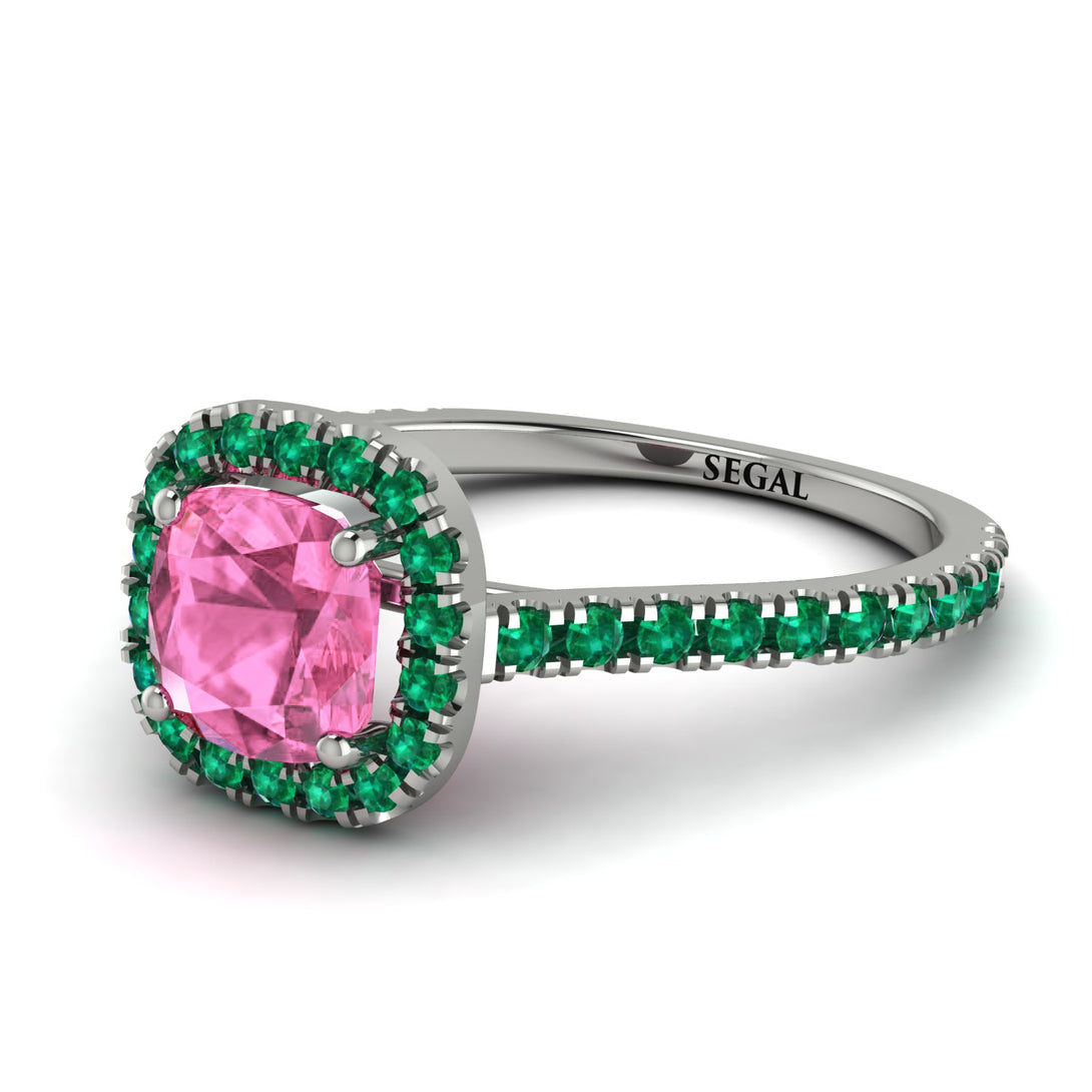 Cushion Pink Moissanite Halo Engagement Ring - Jade No. 806