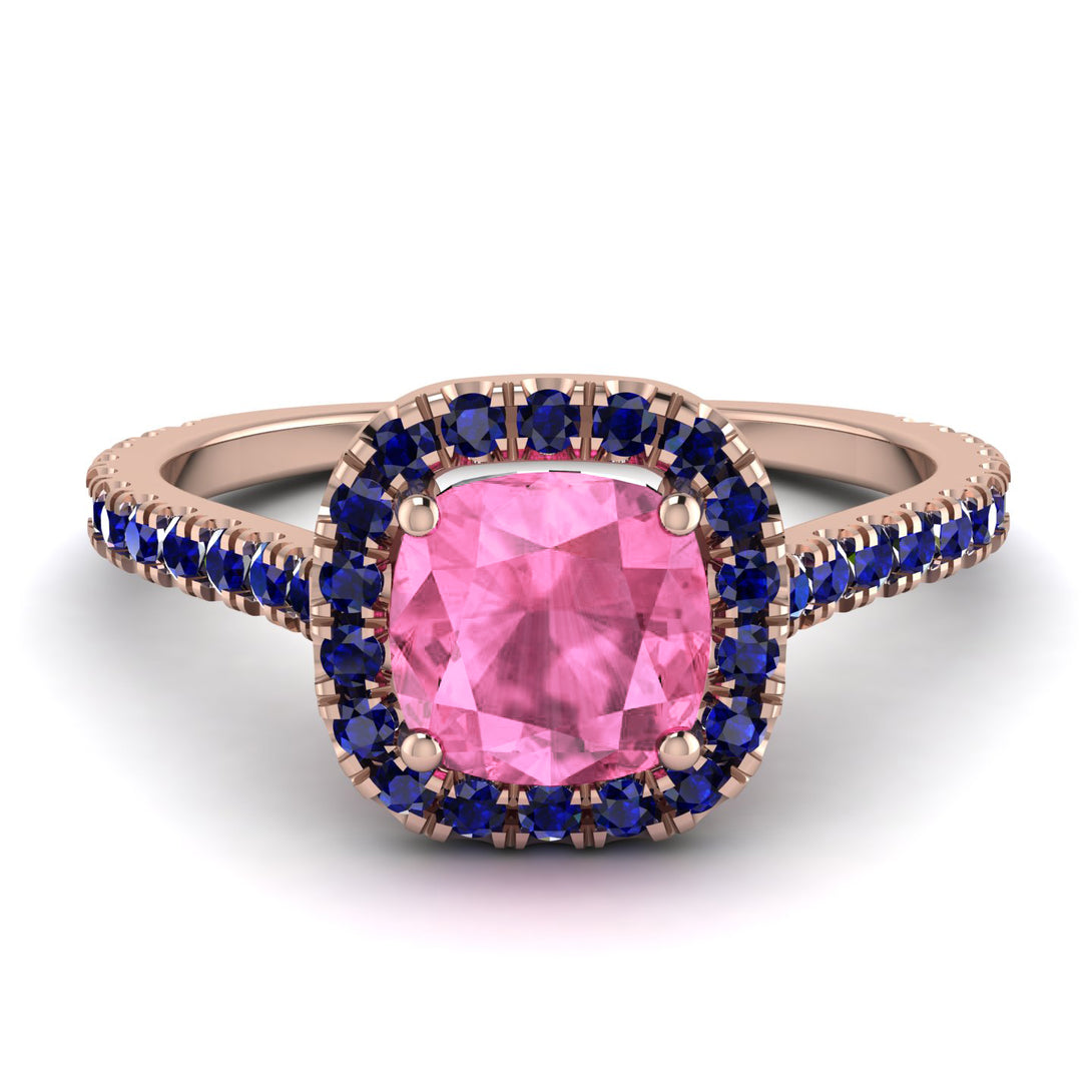Cushion Pink Moissanite Halo Engagement Ring - Jade No. 814