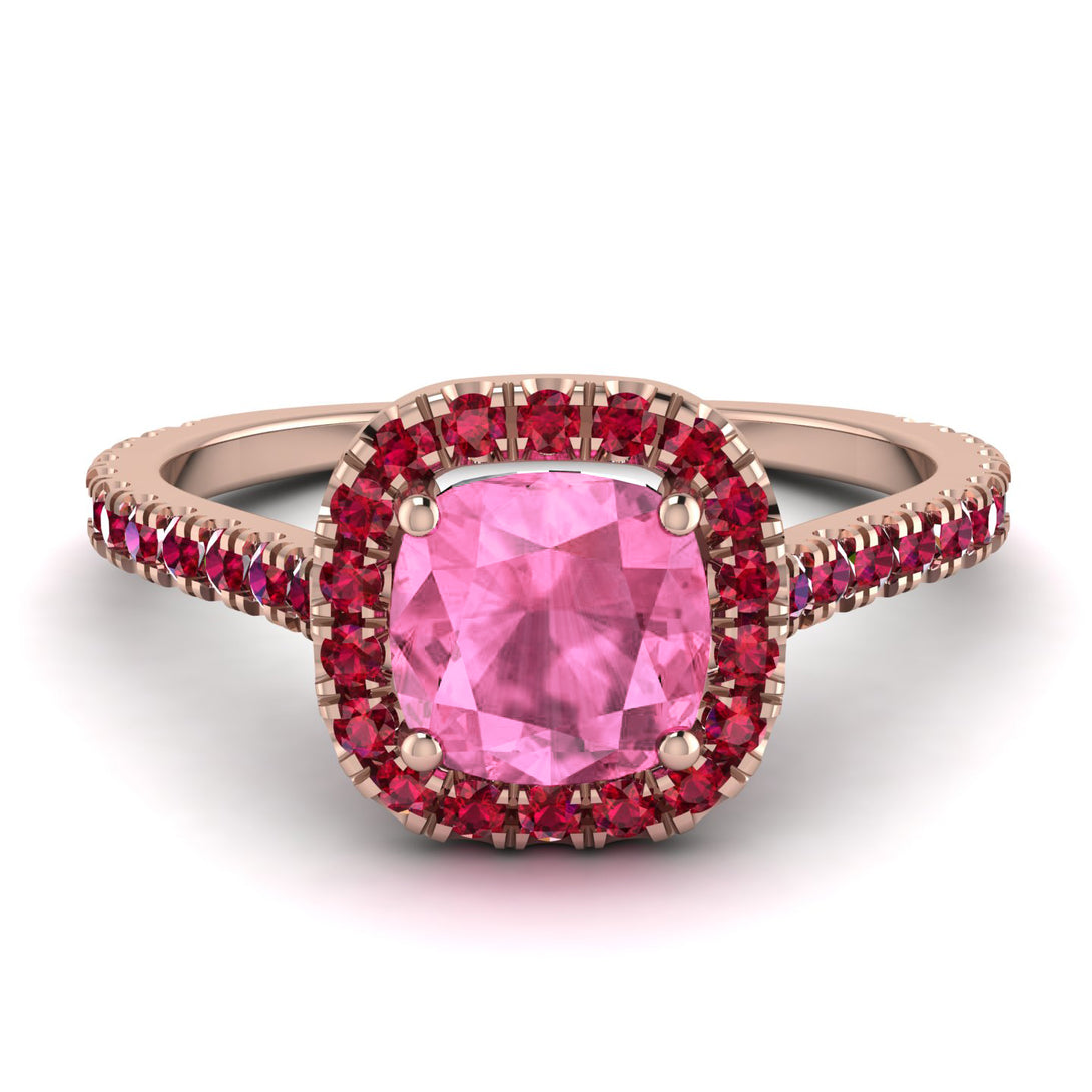 Cushion Pink Moissanite Halo Engagement Ring - Jade No. 811