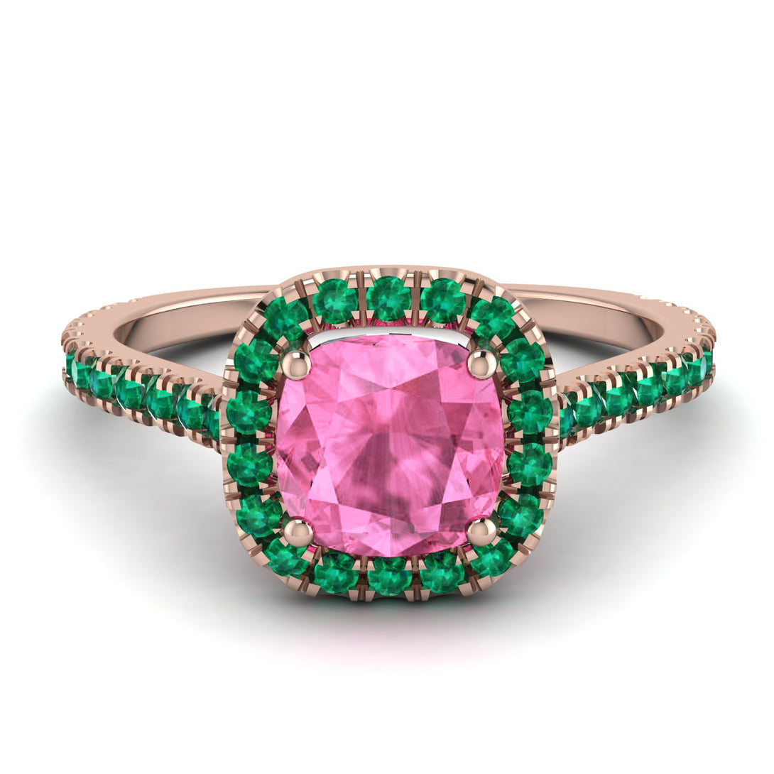 Cushion Pink Moissanite Halo Engagement Ring - Jade No. 805