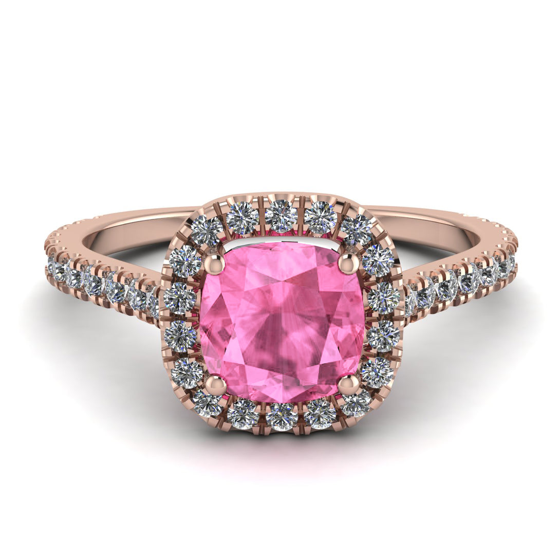 Cushion Pink Moissanite Halo Engagement Ring - Jade No. 802