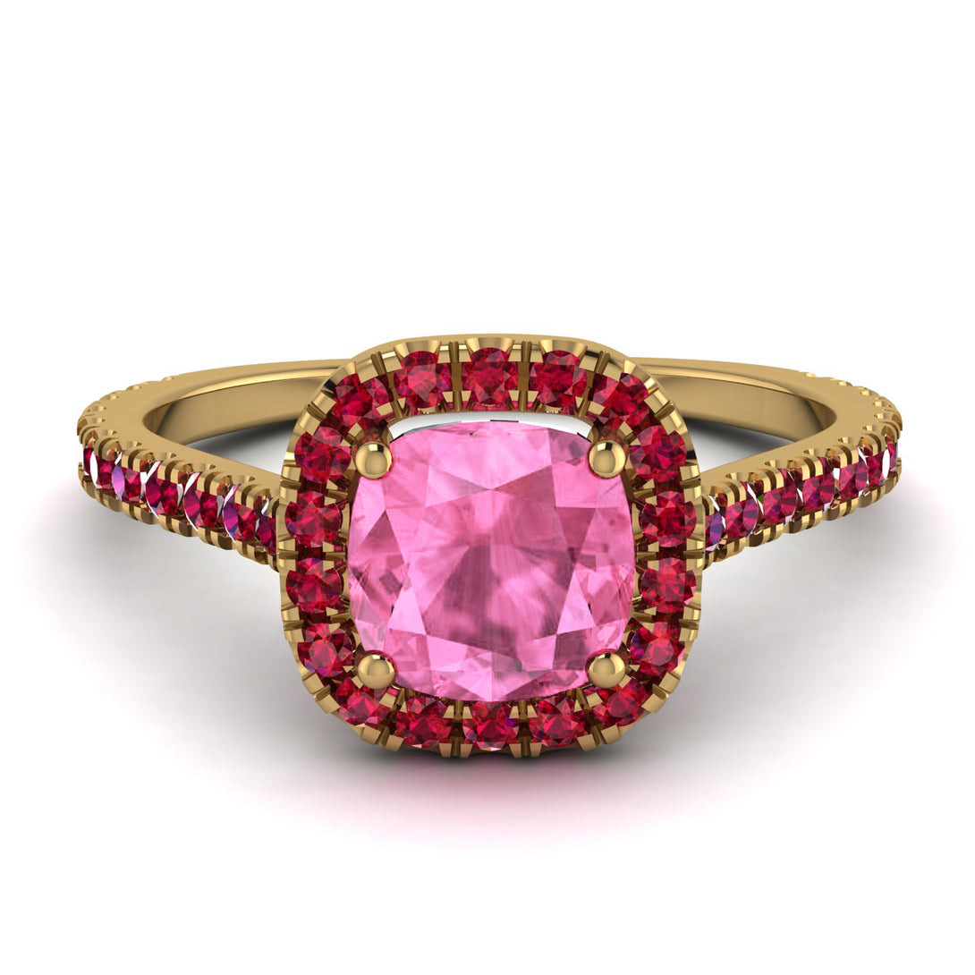 Cushion Pink Moissanite Halo Engagement Ring - Jade No. 810