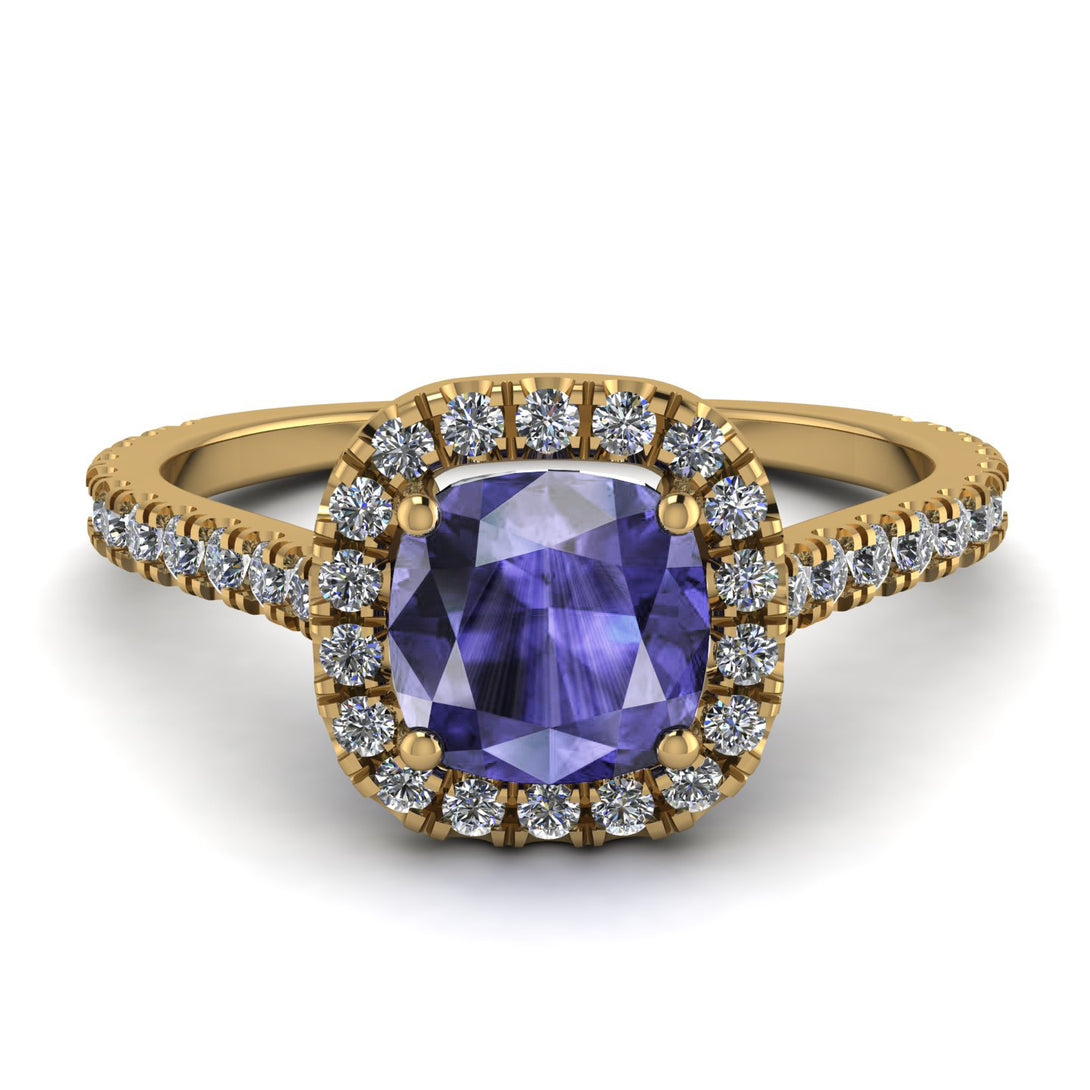 Cushion Tanzanite Halo Engagement Ring - Jade No. 201