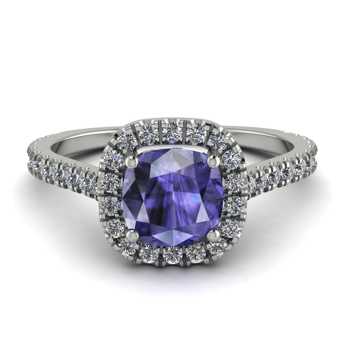 Cushion Tanzanite Halo Engagement Ring - Jade No. 203
