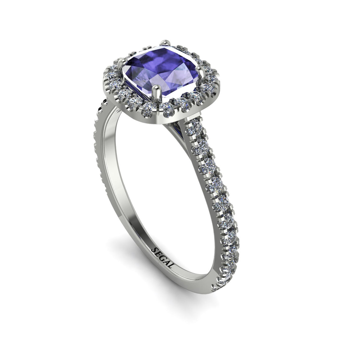 Cushion Tanzanite Halo Engagement Ring - Jade No. 203