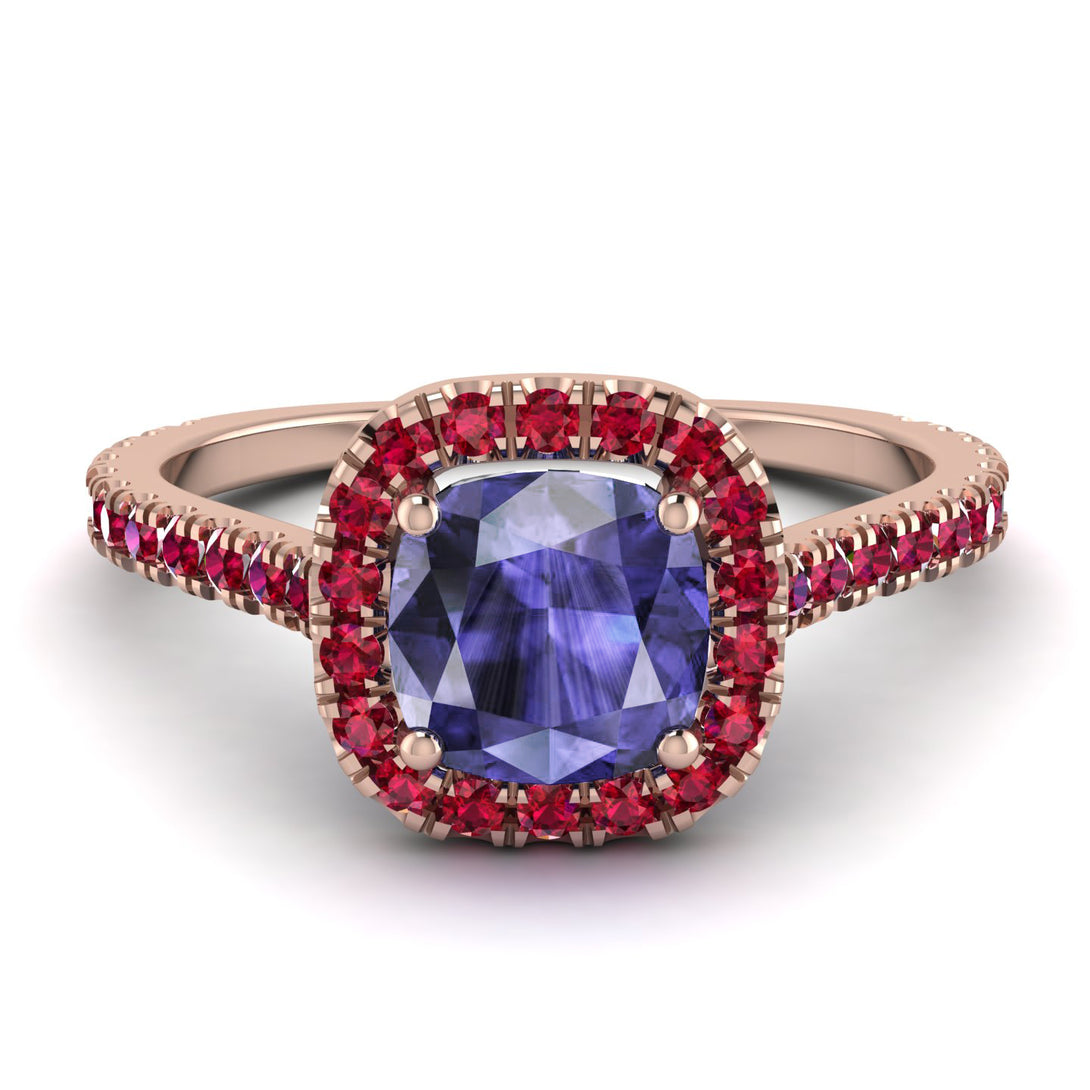 Cushion Tanzanite Halo Engagement Ring - Jade No. 211