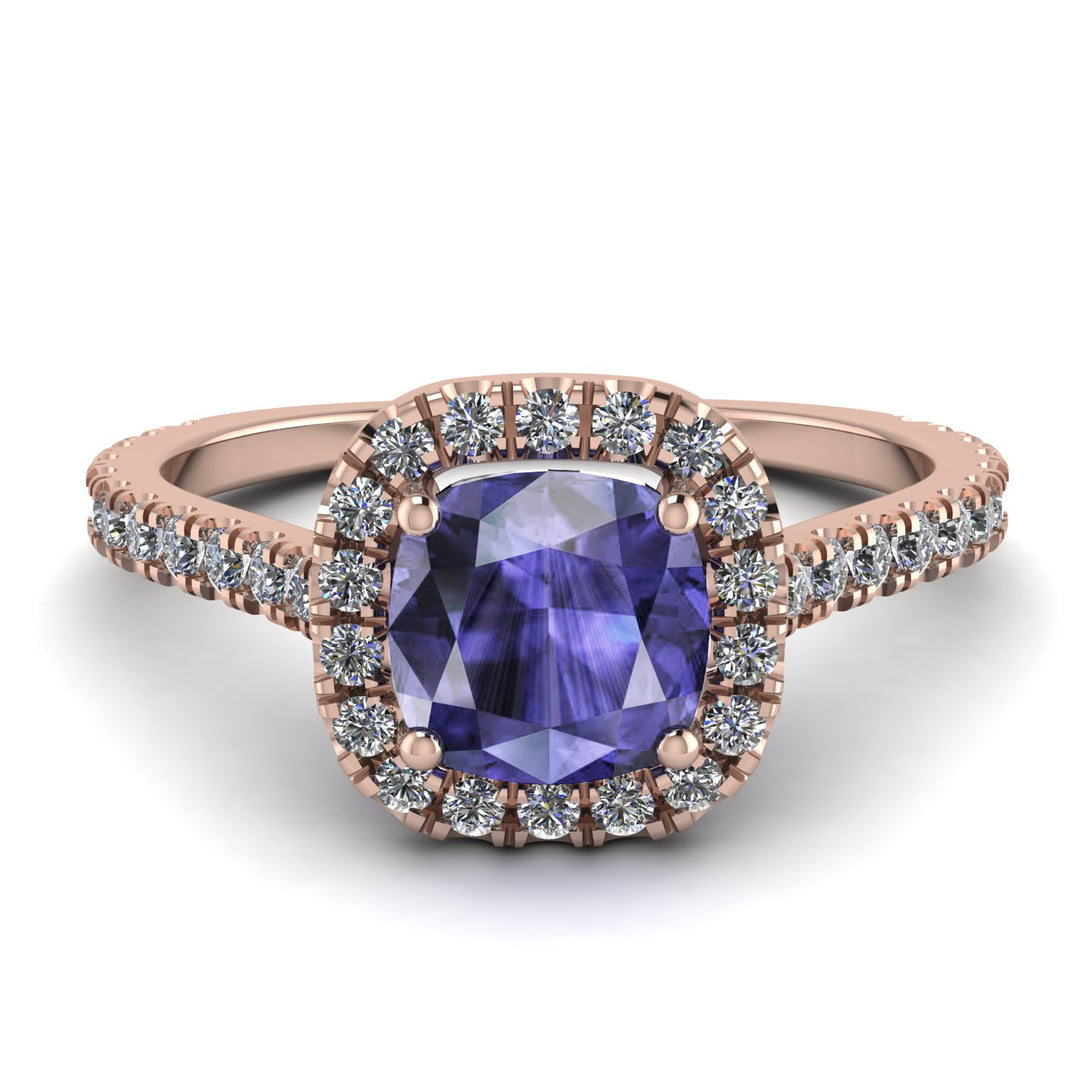 Cushion Tanzanite Halo Engagement Ring - Jade No. 202