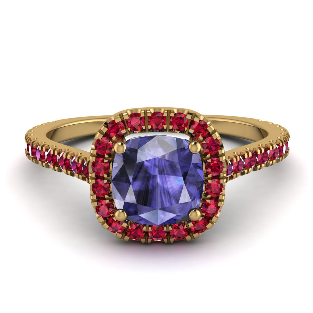 Cushion Tanzanite Halo Engagement Ring - Jade No. 210