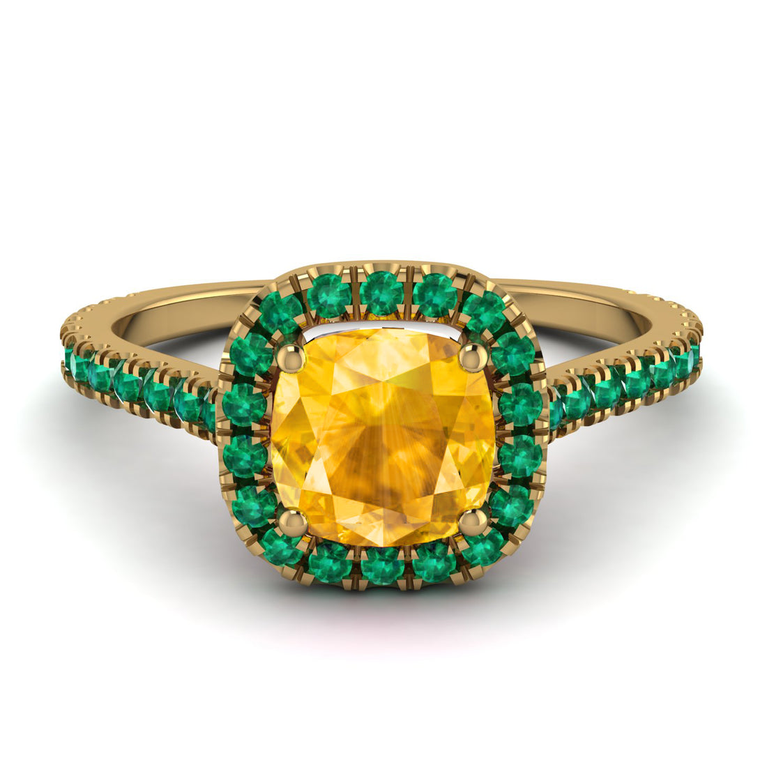 Cushion Yellow Diamond Halo Engagement Ring - Jade No. 1004