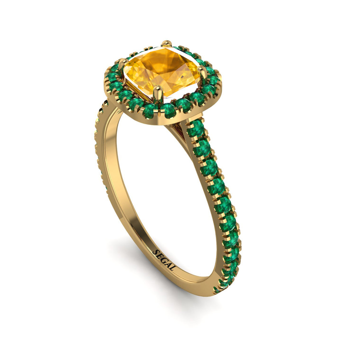 Cushion Yellow Diamond Halo Engagement Ring - Jade No. 1004