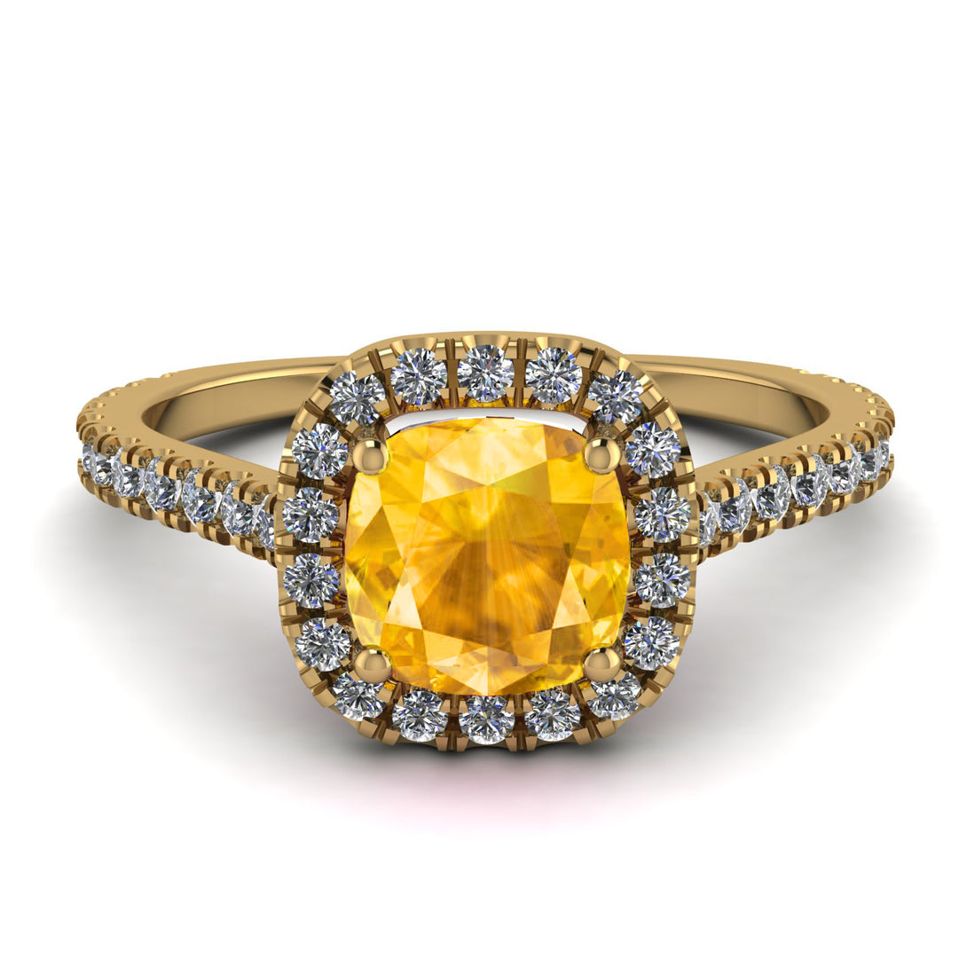 Cushion Yellow Diamond Halo Engagement Ring - Jade No. 1001