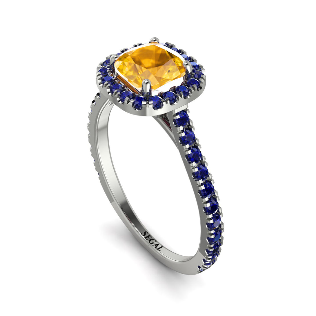 Cushion Yellow Diamond Halo Engagement Ring - Jade No. 1015