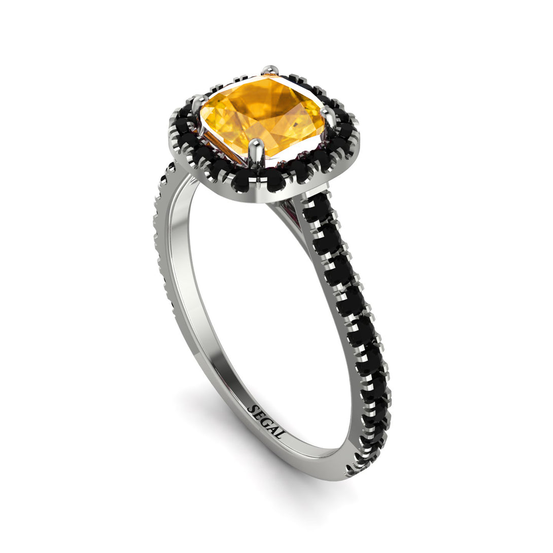 Cushion Yellow Diamond Halo Engagement Ring - Jade No. 1009