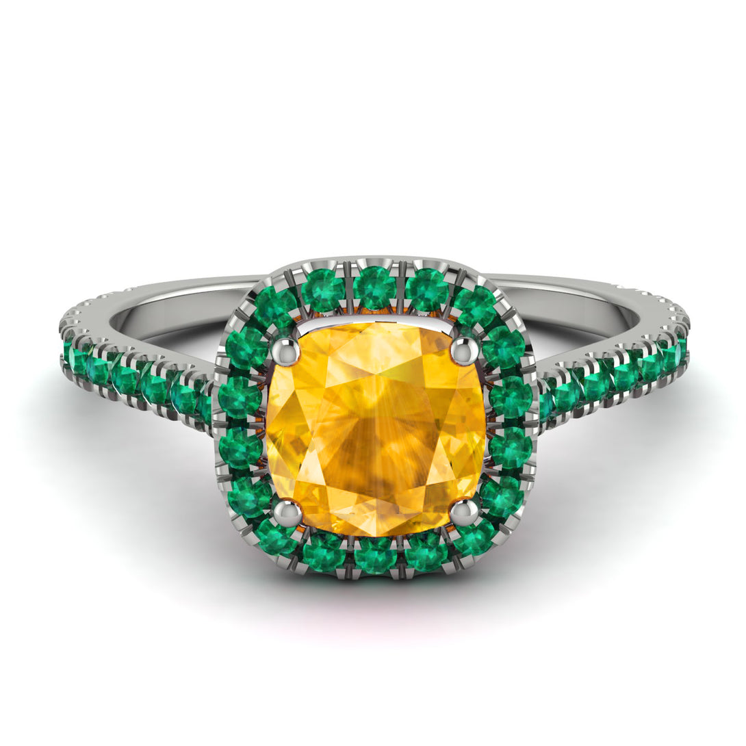 Cushion Yellow Diamond Halo Engagement Ring - Jade No. 1006