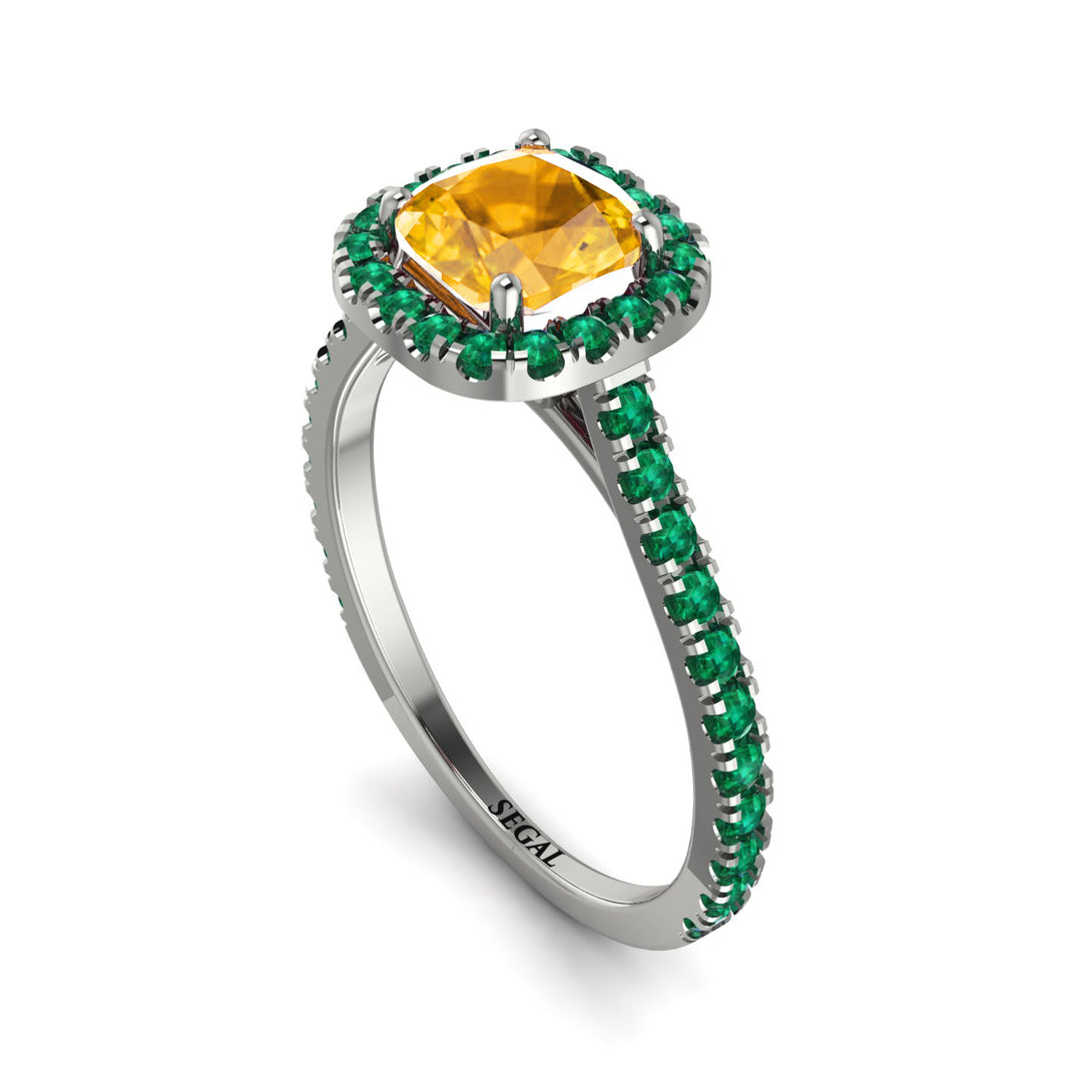 Cushion Yellow Diamond Halo Engagement Ring - Jade No. 1006