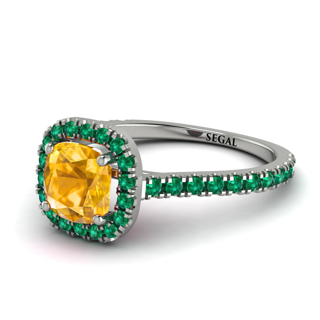 Cushion Yellow Diamond Halo Engagement Ring - Jade No. 1006