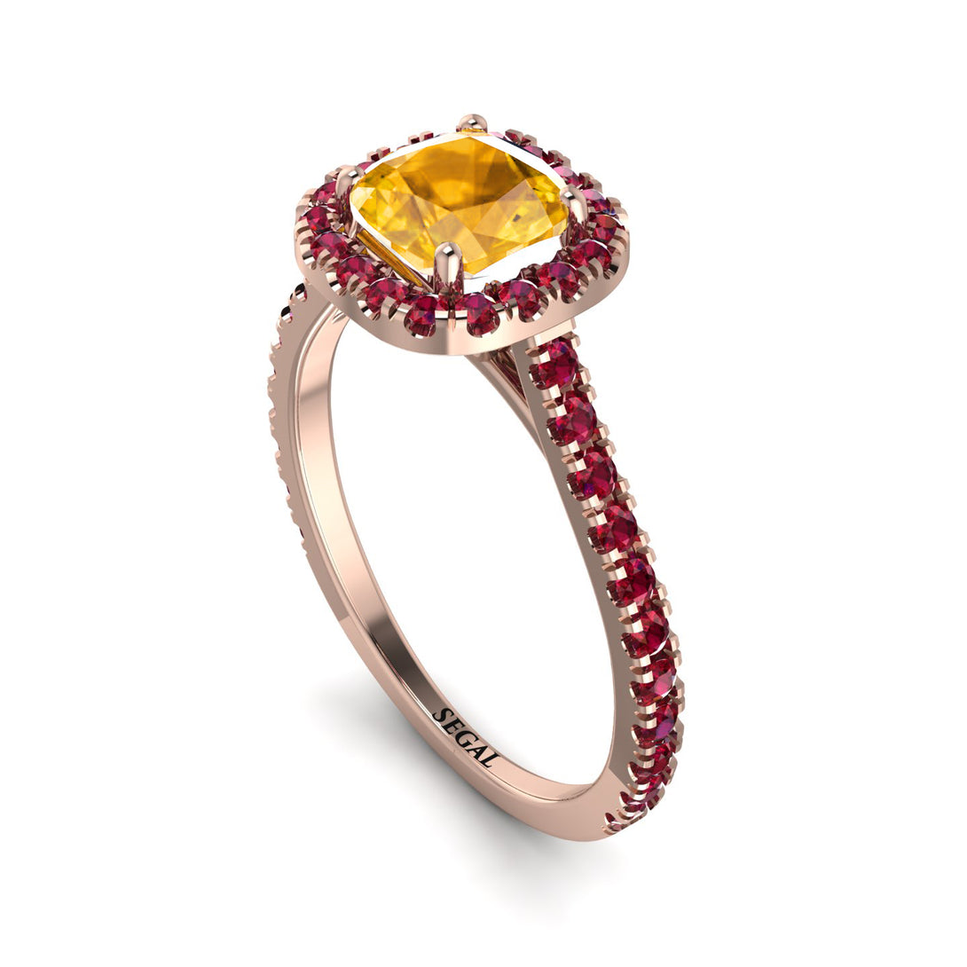 Cushion Yellow Diamond Halo Engagement Ring - Jade No. 1011