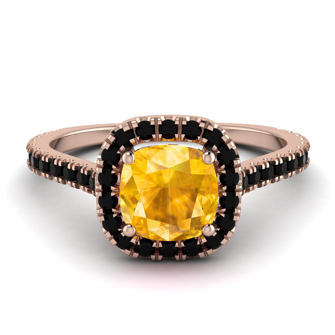 Cushion Yellow Diamond Halo Engagement Ring - Jade No. 1008