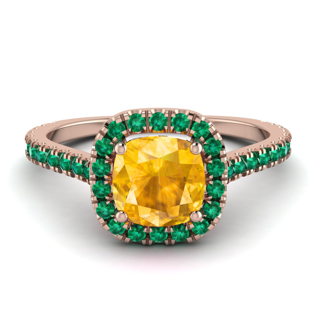 Cushion Yellow Diamond Halo Engagement Ring - Jade No. 1005