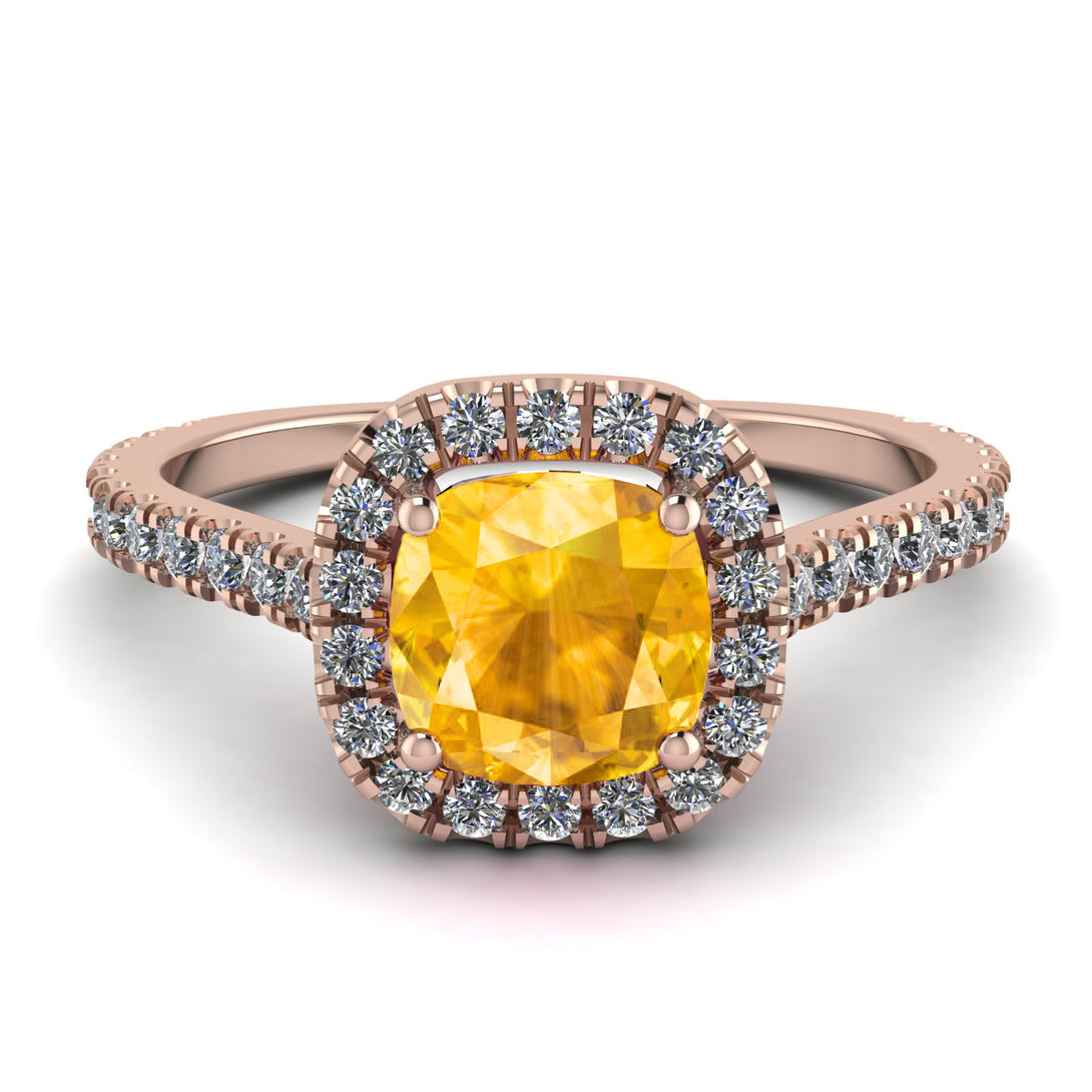 Cushion Yellow Diamond Halo Engagement Ring - Jade No. 1002