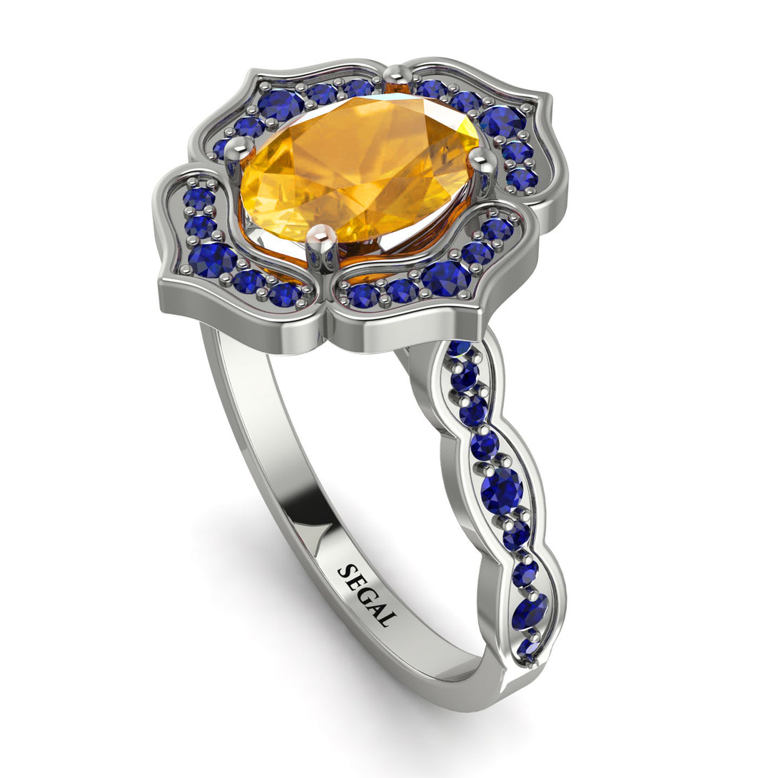Decorated Halo Oval Yellow Diamond Engagement Ring - Faith No. 1015