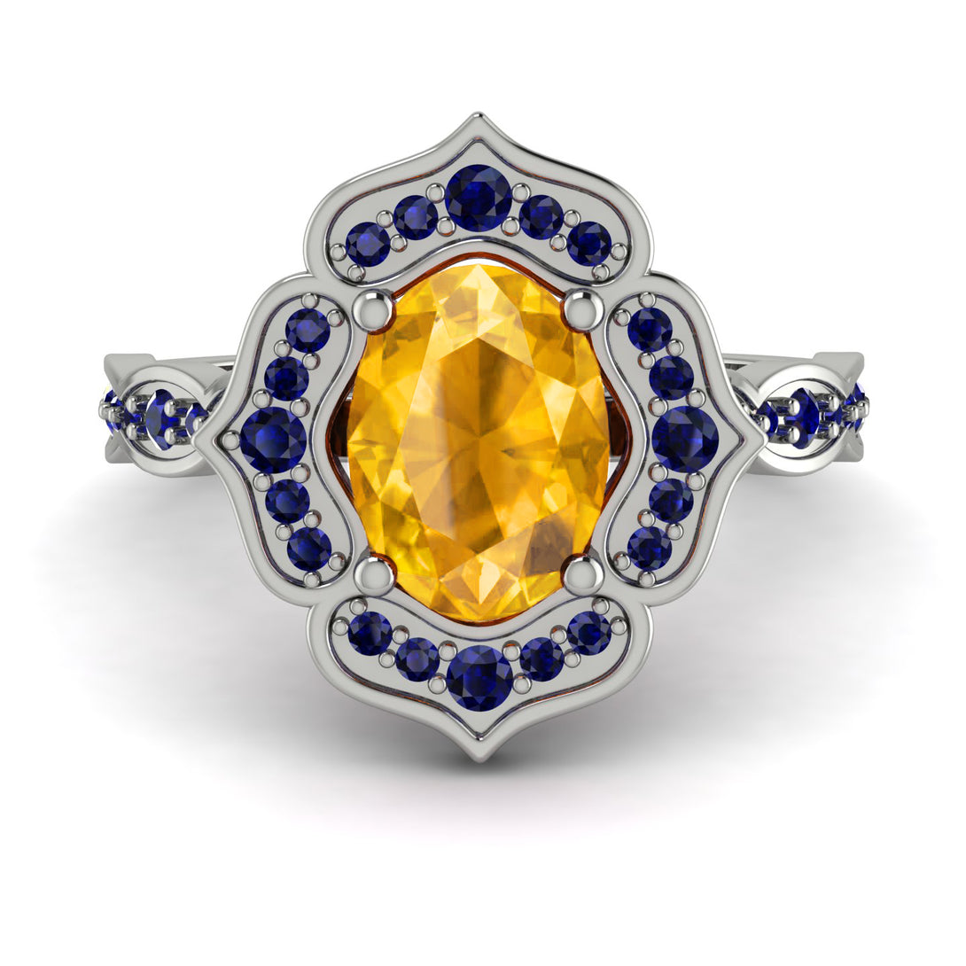 Decorated Halo Oval Yellow Diamond Engagement Ring - Faith No. 1015