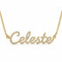 Celeste name necklace in solid 14K Yellow Gold, handmade in Los Angeles