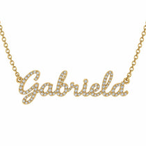 Gabriela name necklace in solid 14K Yellow Gold, handmade in Los Angeles