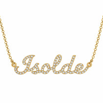 Isolde name necklace in solid 14K Yellow Gold, handmade in Los Angeles