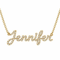 Jennifer name necklace in solid 14K Yellow Gold, handmade in Los Angeles