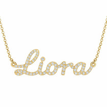 Liora name necklace in solid 14K Yellow Gold, handmade in Los Angeles