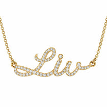 Liv name necklace in solid 14K Yellow Gold, handmade in Los Angeles