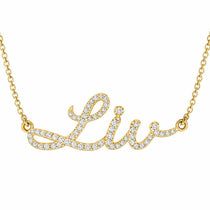 Liv name necklace in solid 14K Yellow Gold, handmade in Los Angeles