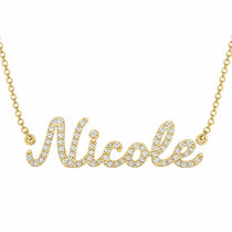 Nicole name necklace in solid 14K Yellow Gold, handmade in Los Angeles